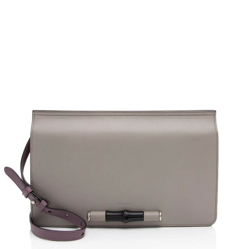 Gucci Taupe Leather Shoulder Bag with Purple Strap